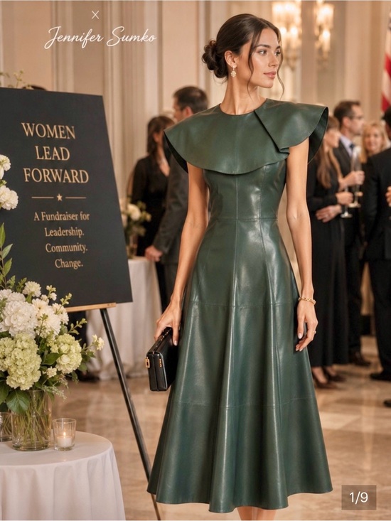 ANTONIO MELANI Dresses & Skirts - NWT,STATEMENT PIECE,Jennifer Sumko Emi Leather Dress,Rich Green,(MSRP$459),Size0